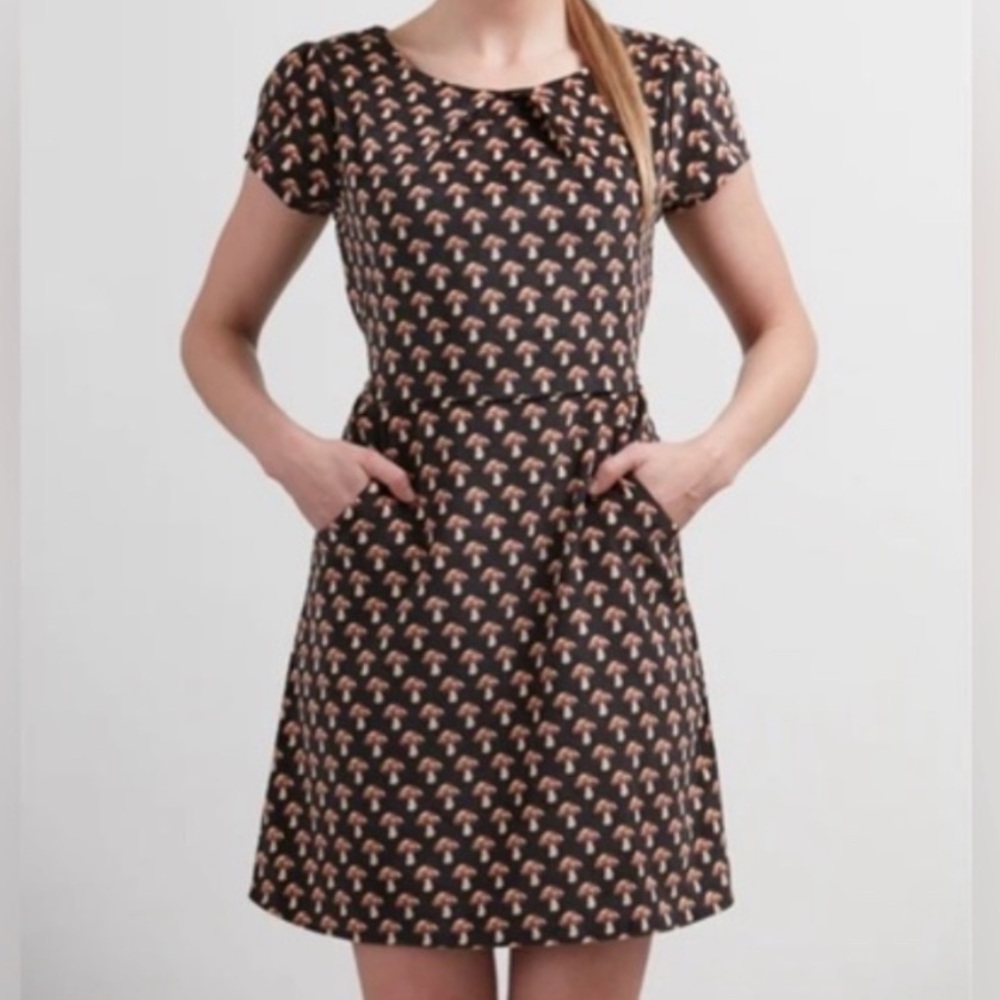 SM Wardrobe Mushroom Pinwale Corduroy Mushroom Print Dress Toadstool Vintage